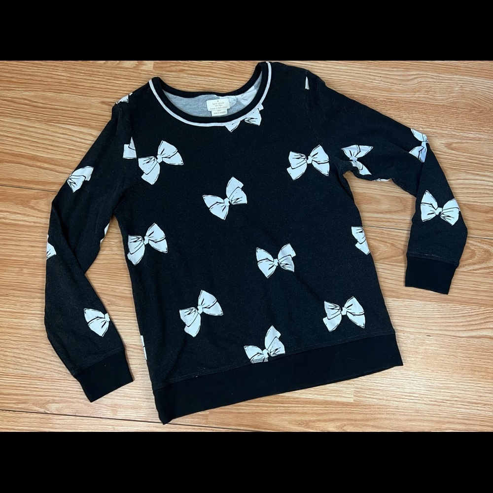 Kate Spade Black & White Bow Cotton Blend Long Sleeve Pullover Sweater Small